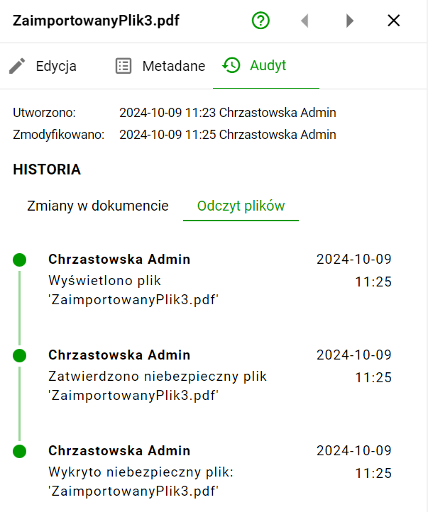 Panel audytu - odczyt plików