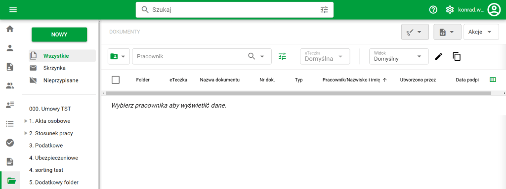 Ekran modułu dokumenty