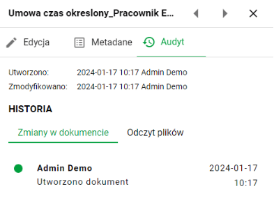 Panel audytu - zmiany w dokumencie