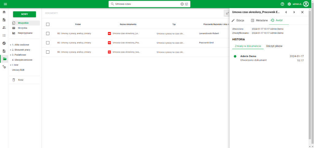 Dokumenty - panel audytu