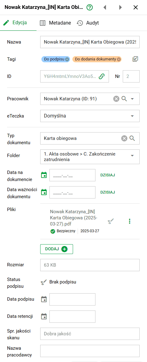 Panel edycji dokumentu