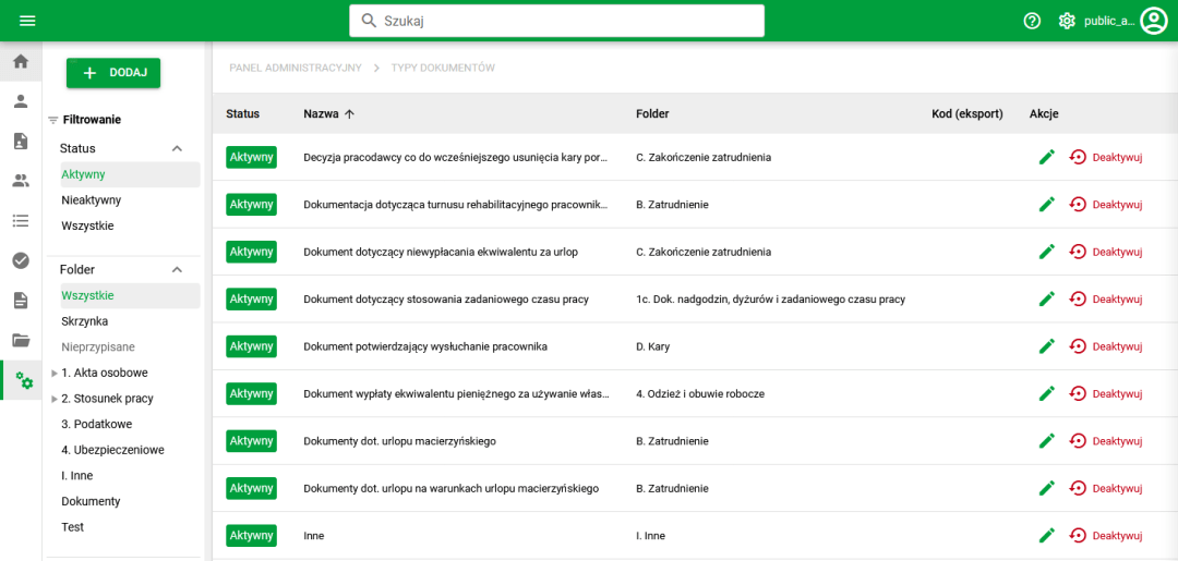 Lista typów dokumentów