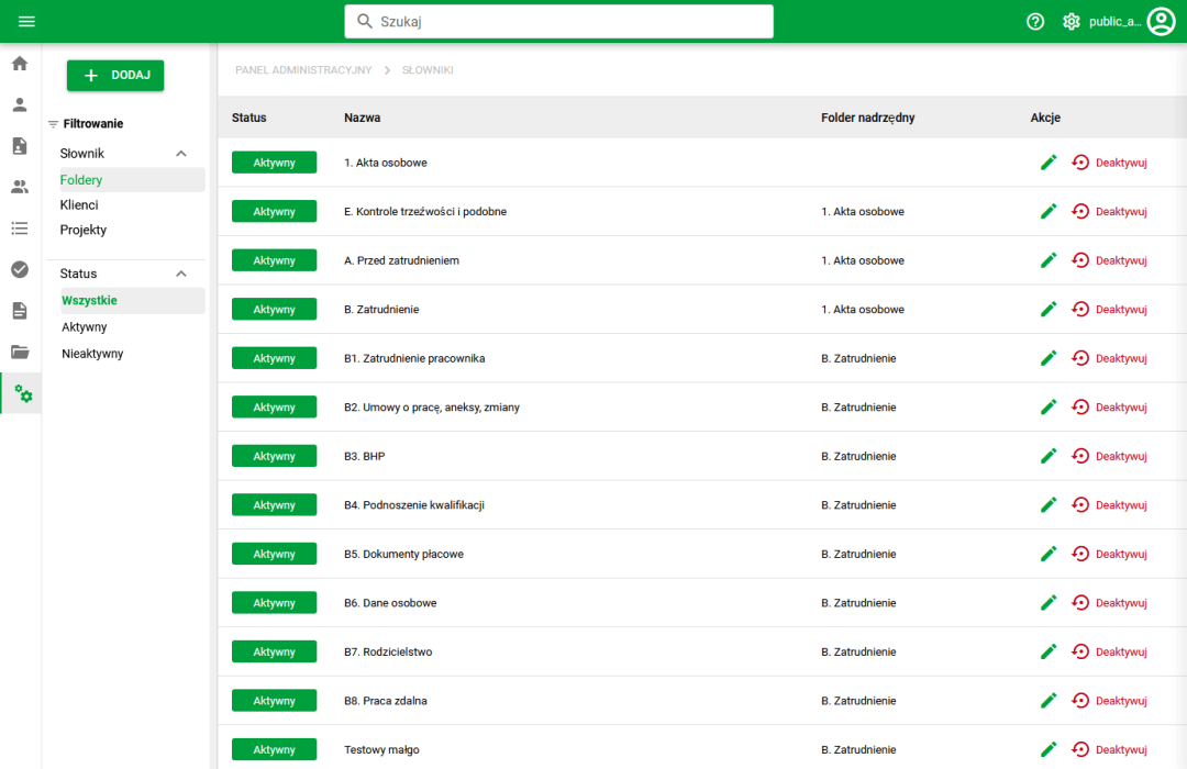 Lista folderów